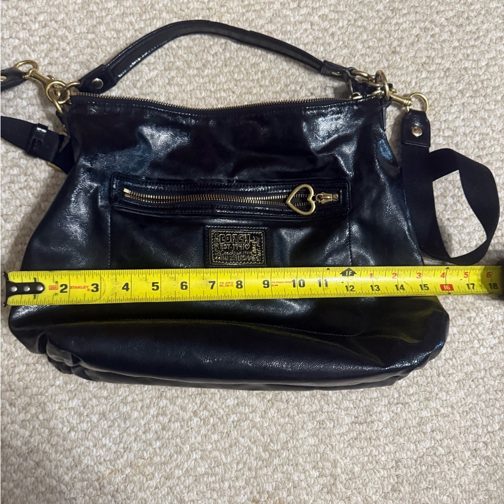 Coach Black and Gold Shoulder Bag with Glossy Finish